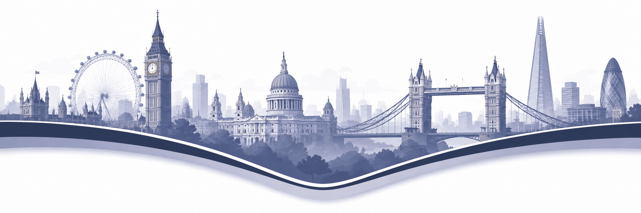 Illustrated London skyline with public-sector landmarks