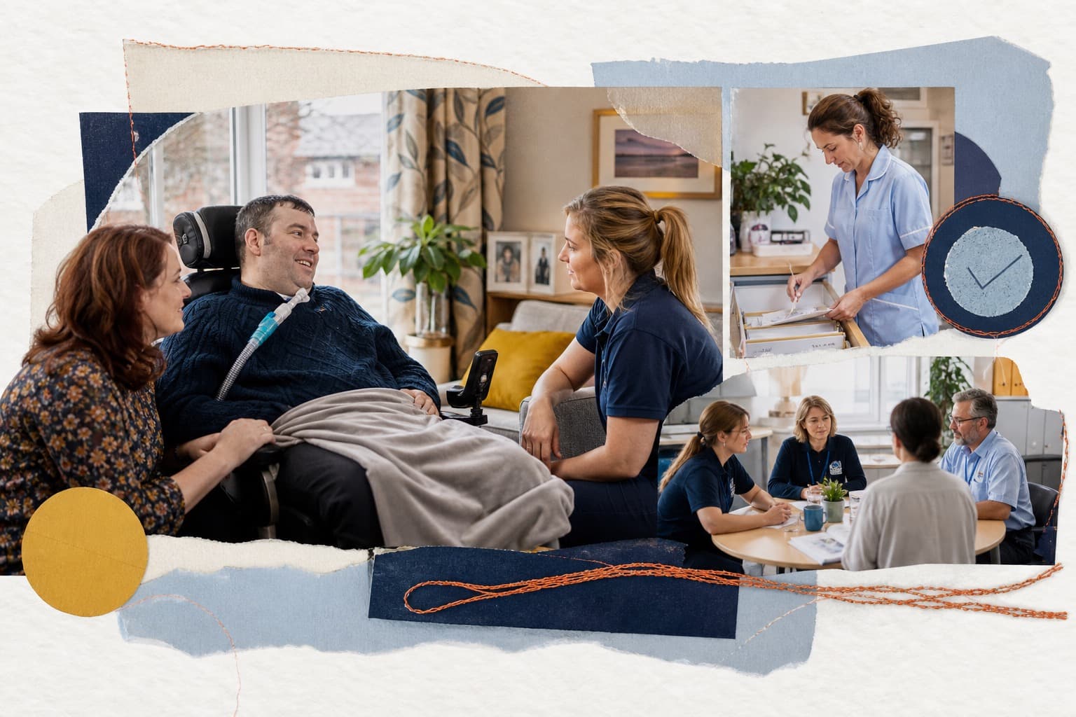 A complex care professional supporting a person at home, connected to clinical governance and coordinated-care evidence