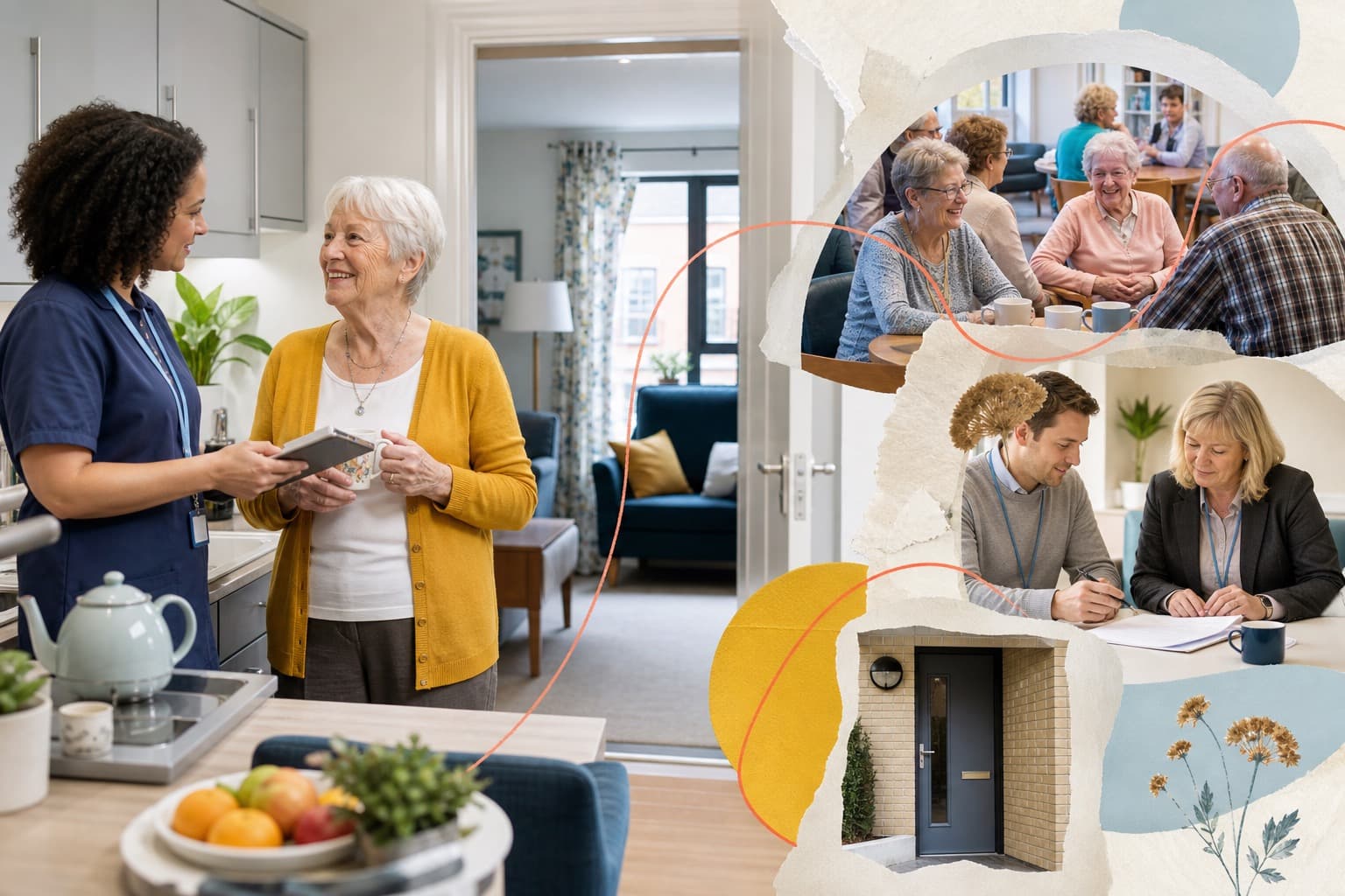 An extra care housing resident and support professional, connected to housing, independence and care evidence