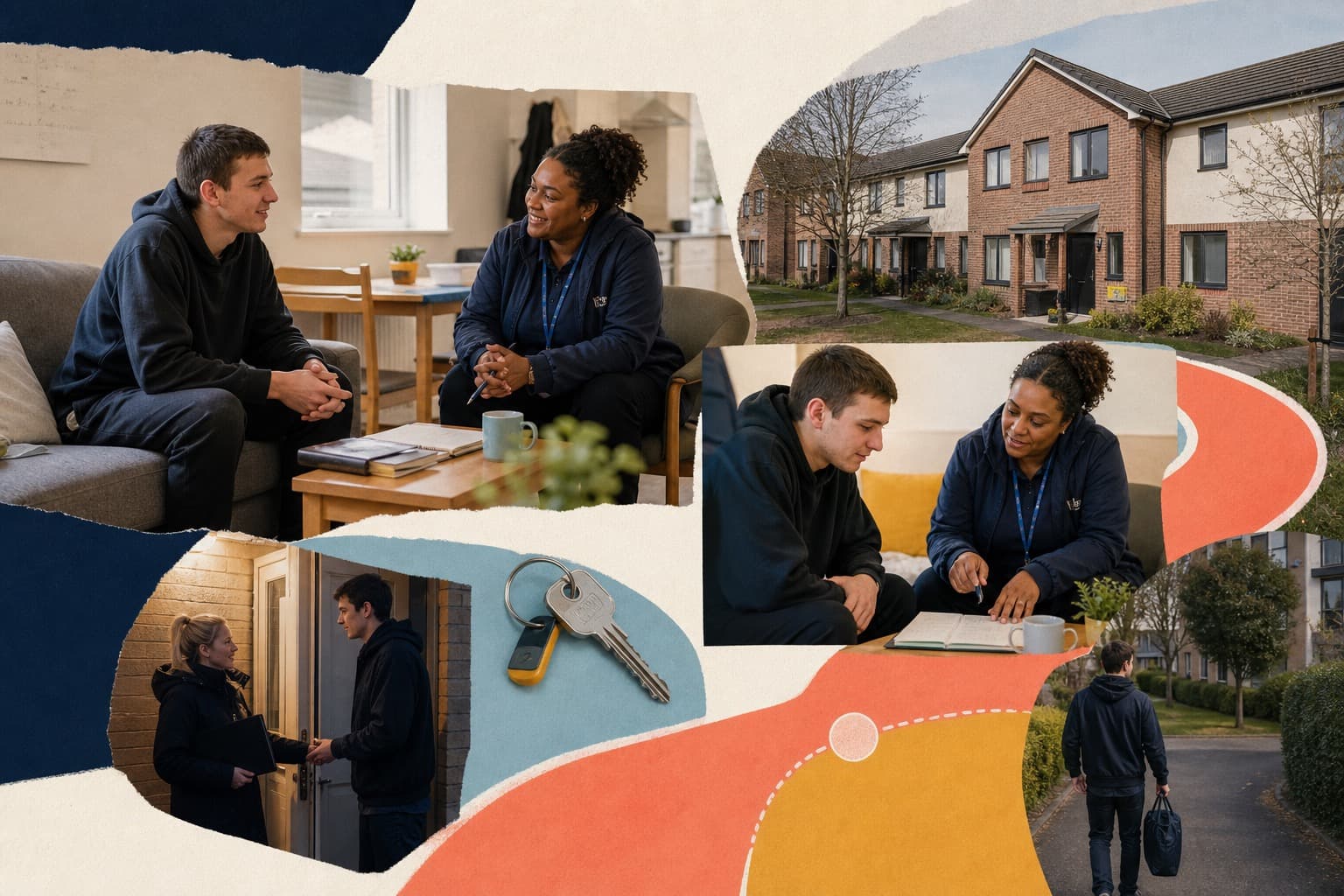 A supported housing tenant and worker reviewing goals, connected to tenancy sustainment and outcomes evidence