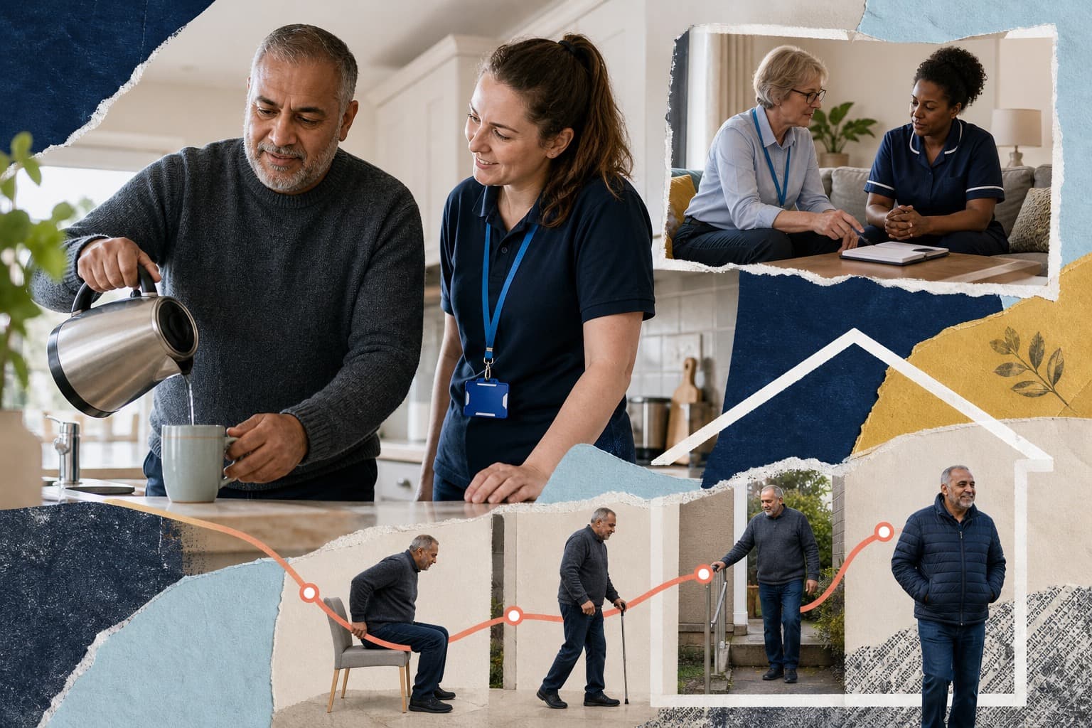 A rehabilitation professional supporting recovery, connected to multidisciplinary goals and outcomes evidence