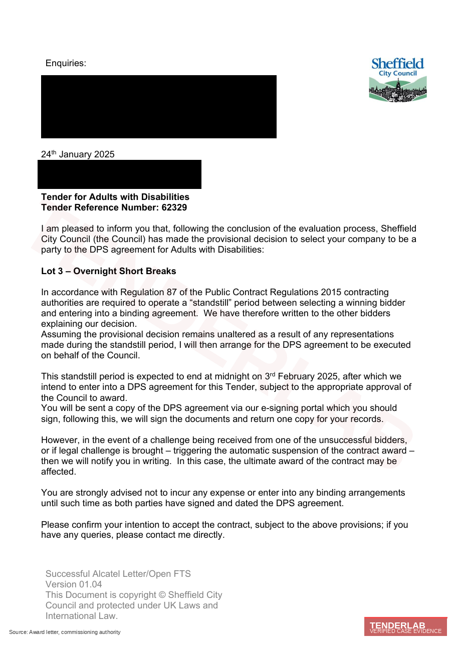 Successful Alcatel Letter — Sheffield DPS